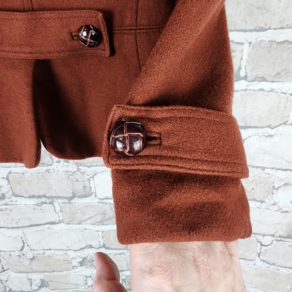 Banana Republic Wool Pea Coat High Collar Floral Lining Rust Size XS - Picture 8 of 16